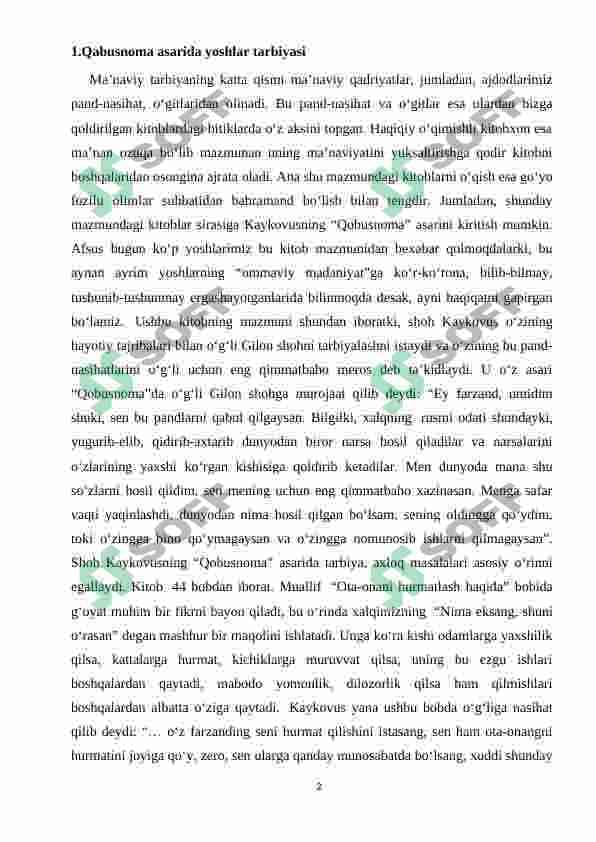 Kaykovusning "Qobusnoma" asarida tarbiyaviy ahamyati 2