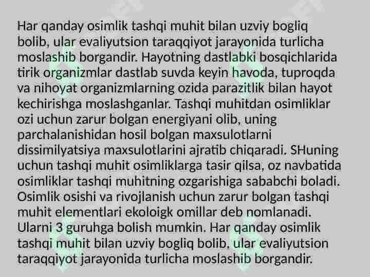 Oʻsimliklarning biosferadagi va inson hayotidagi ahamiyati 4
