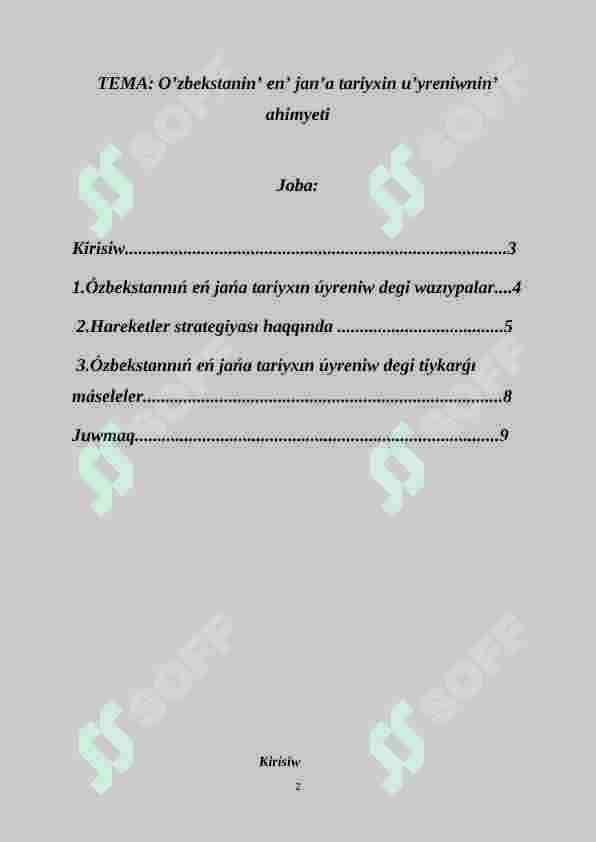 O’zbekstanin’ en’ jan’a tariyxin u’yreniwnin’ ahimyeti 2
