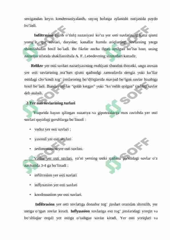 Yer osti suvlari va ularning geografik xususiyatlari 6