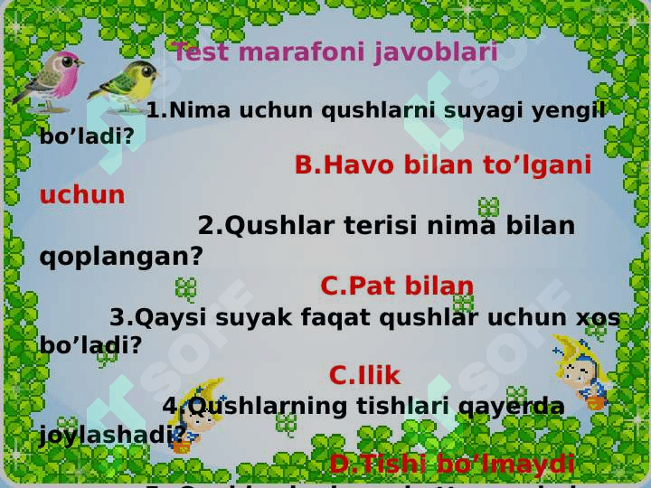 Qushlarning ichki tuzilishi va  sezgi organlari 5