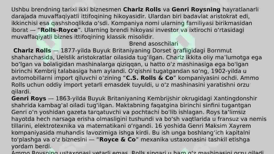 Rolls Royce brend asoschilari mavzusida taqdimot 2