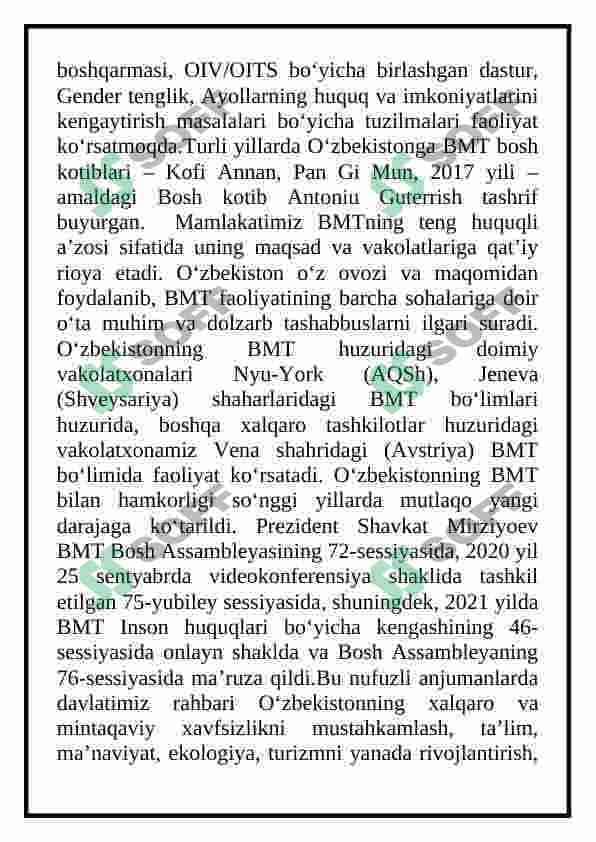 O’zbekiston va BMT aloqalari haqida 4