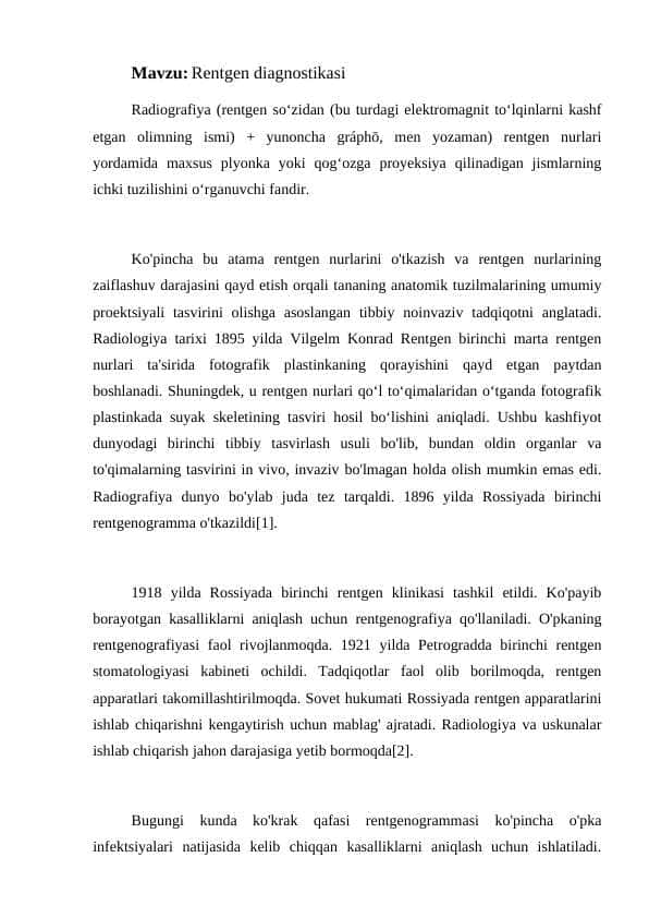 Rentgen diagnostikasi