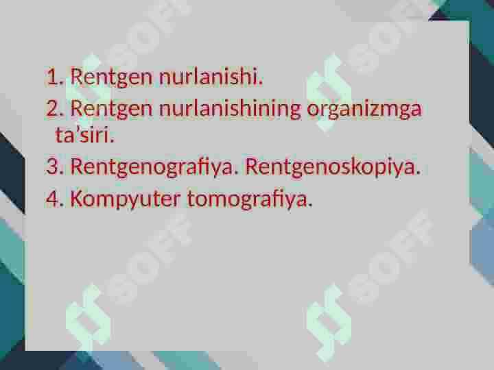 Rentgen nurlanishi. Rentgenografiya. Rengenoskopiya 2
