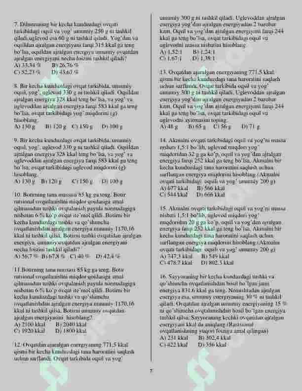 Biologiyadan masalalar kitobi 7