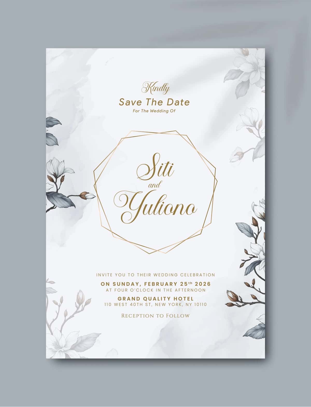 Gulli akvarel premiumli chiroyli yagona to'y taklifnomasi | Beautiful single wedding invitation with floral watercolor premium 1