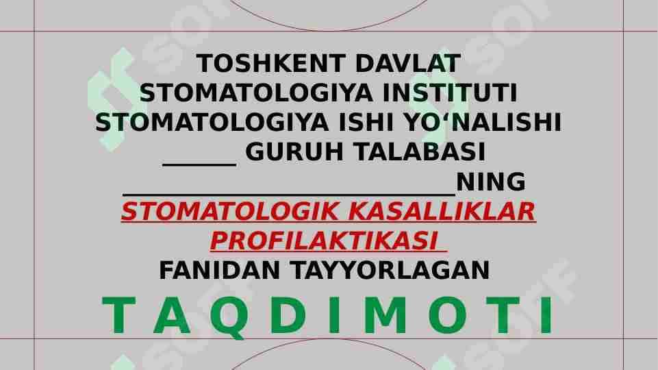 SUT VA DOIMIY TISHLARNING ANATOMIK, GISTOLOGIK VA QATTIQ TO’QIMALARNING KIMYOVIY TUZULISHI