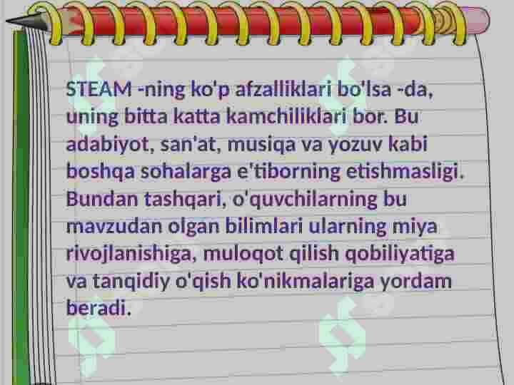 STEAM taʼlimining ananaviy taʼlimning fatqlari 7