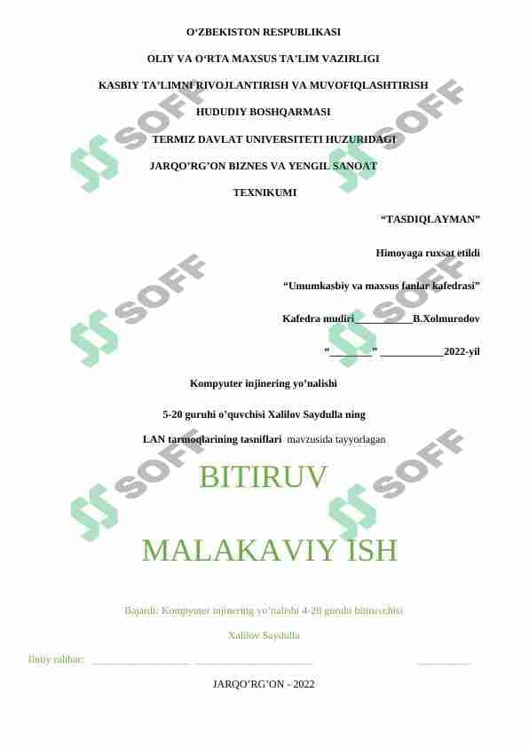 LAN tarmoqlarining tasniflari