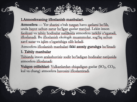 Atmosferaning ifloslanish muammolari 2