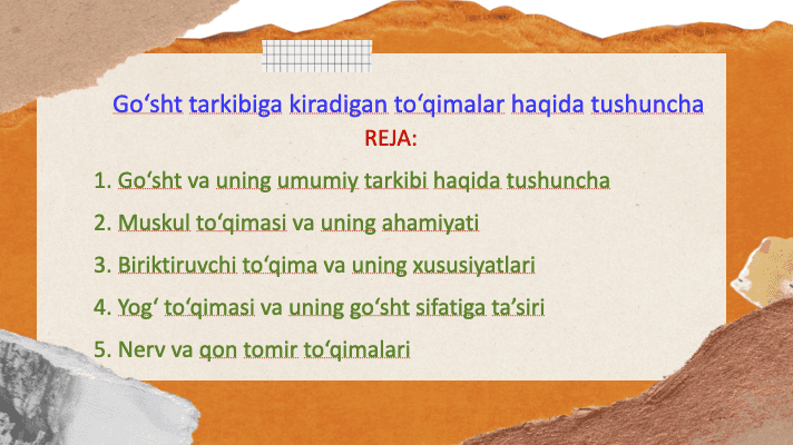 Go'sht tarkibiga kiradigan toʻqimalar haqida tushuncha