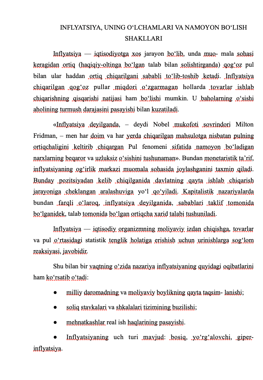 Inflyatsiya, uning o‘lchamlari va namoyon bo‘lish shakllari 1