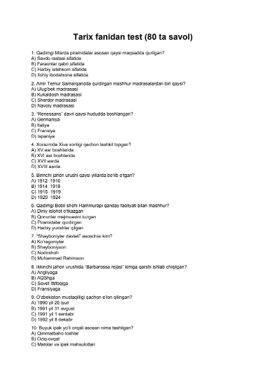 Tarixdan testlar 1