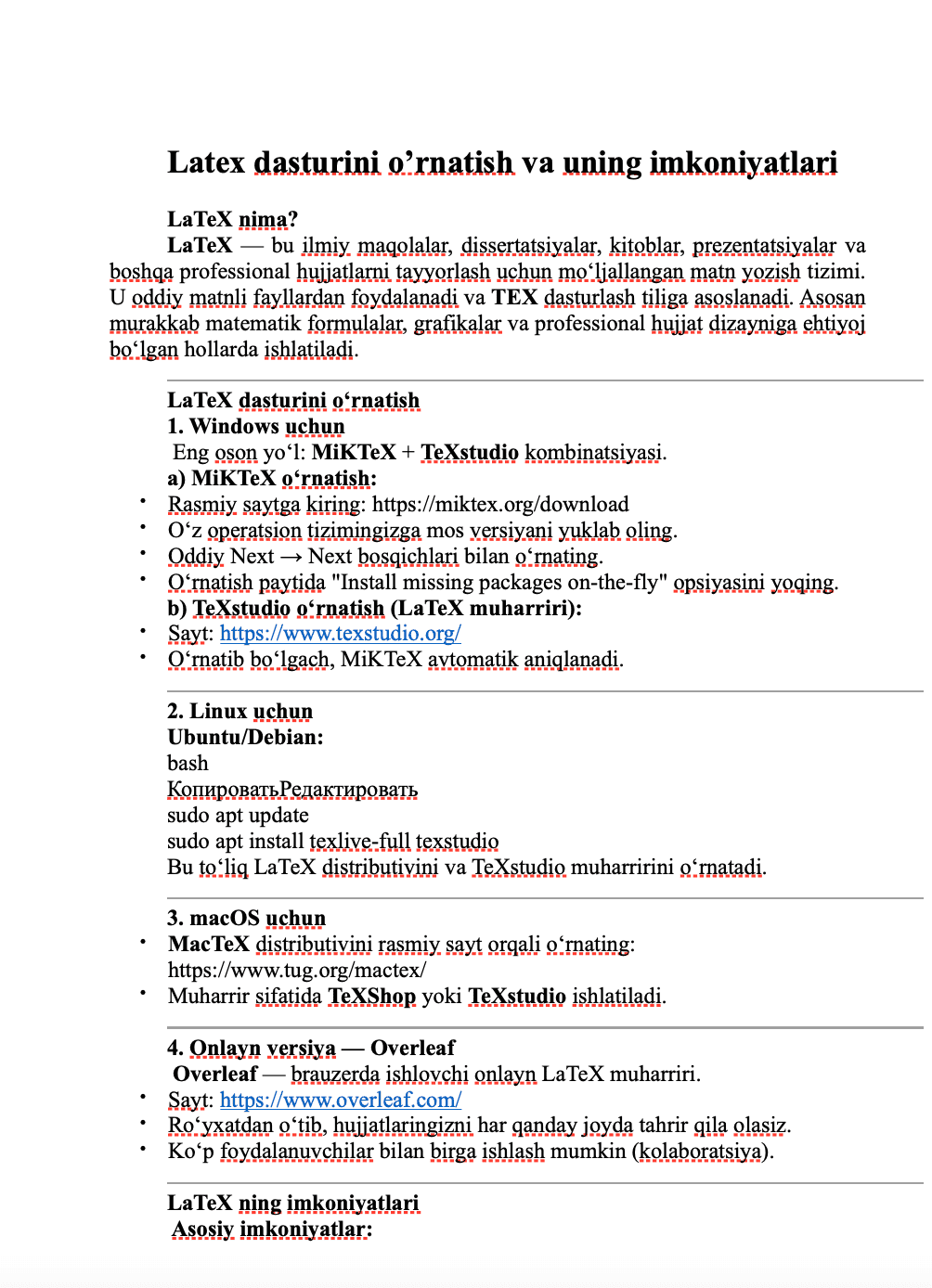 Latex dasturini o’rnatish va uning imkoniyatlari 1