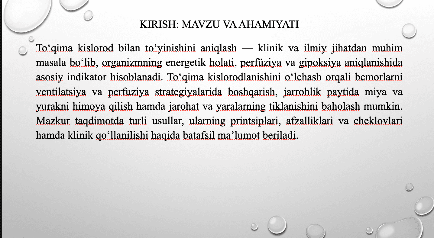 To'qimani kislorod bilan to'yinishini aniqlash usullari 3