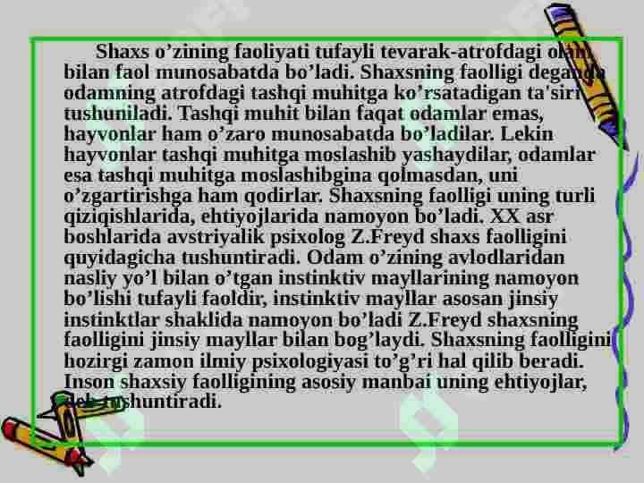 Shaxsning faolligi. 2