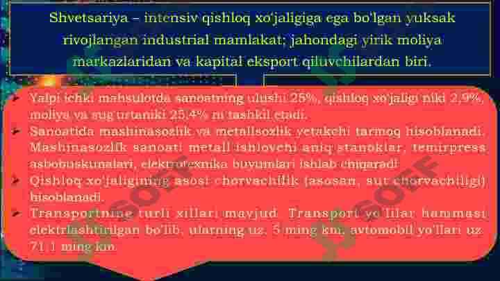 Shvetsariya davlatining iqtisodiy ko’rstatkichlari 4