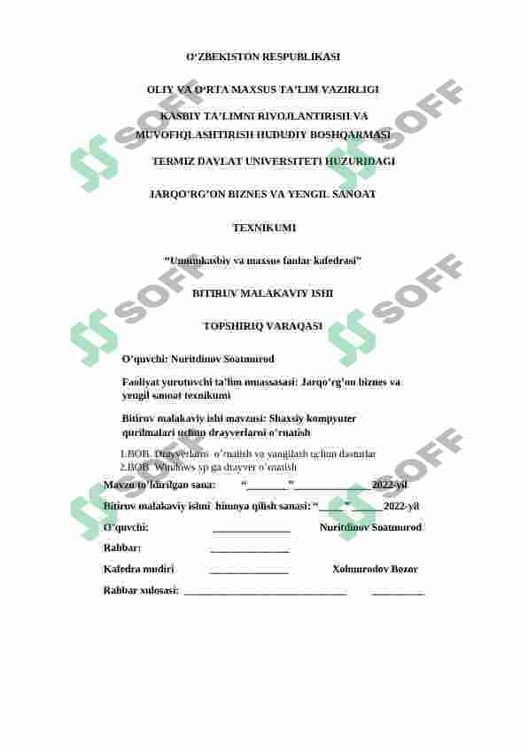 Shaxsiy kompyuter qurilmalari uchun drayverlarni o’rnatish 2