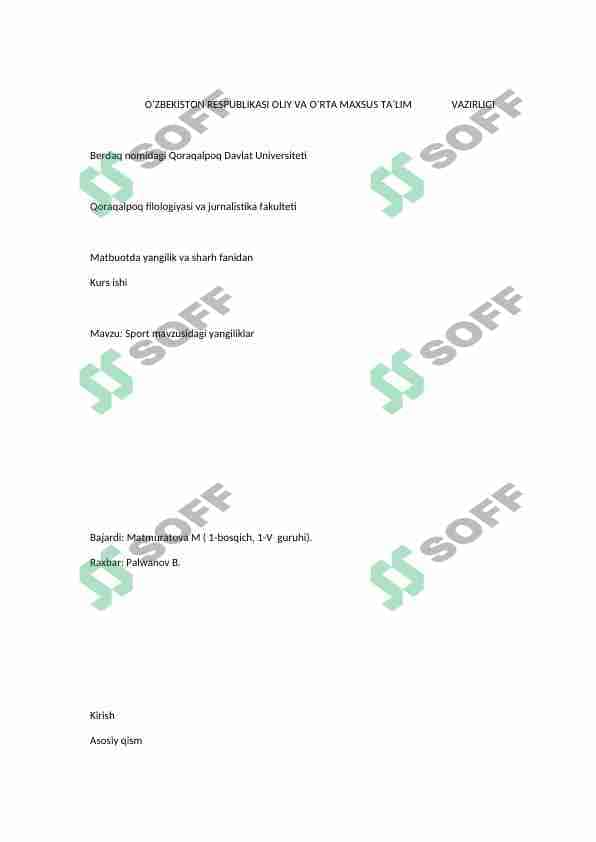 Sport mavzusidagi yangiliklar 1
