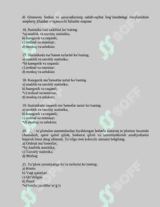 Statistika fanidan 150 talik test, javoblari bilan 4