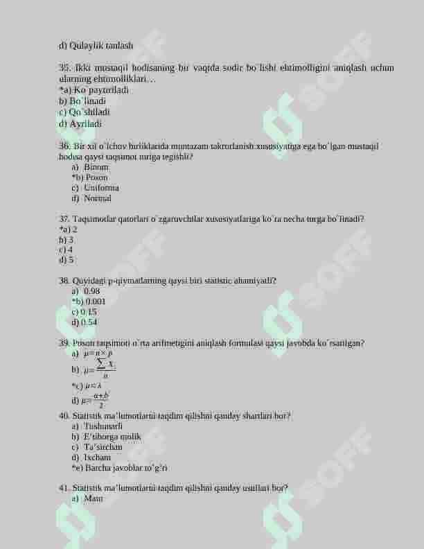 Statistika fanidan 150 talik test, javoblari bilan 7
