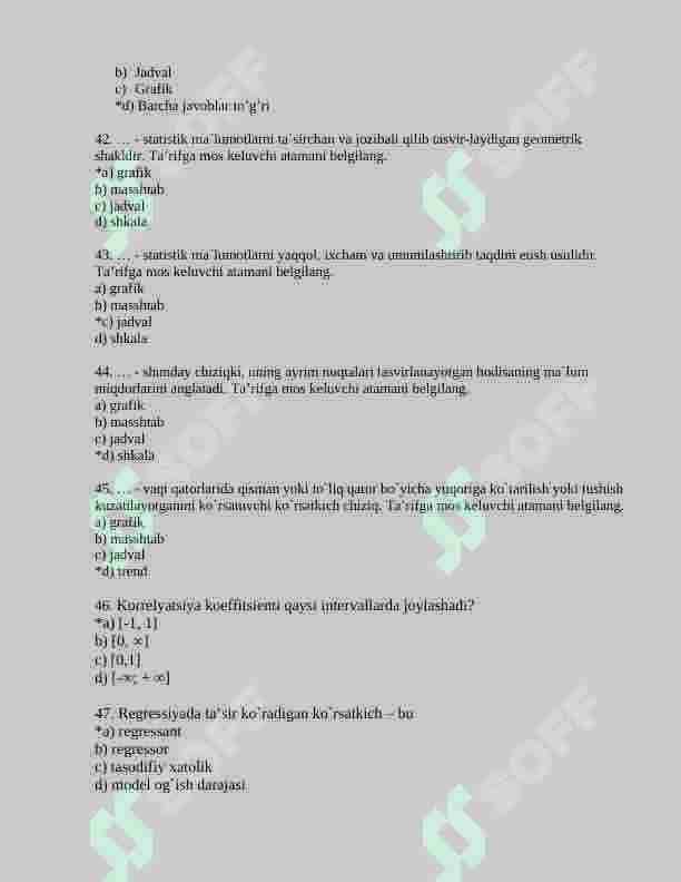 Statistika fanidan 150 talik test, javoblari bilan 8