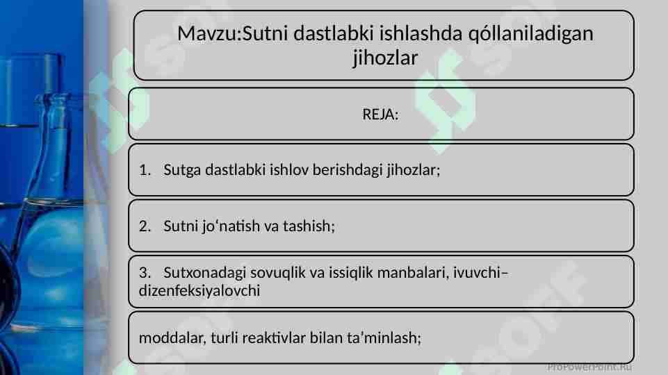 Sutni dastlabki ishlashda qóllaniladigan jihozlar