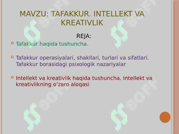 TAFAKKUR. INTELLEKT VA KREATIVLIK
