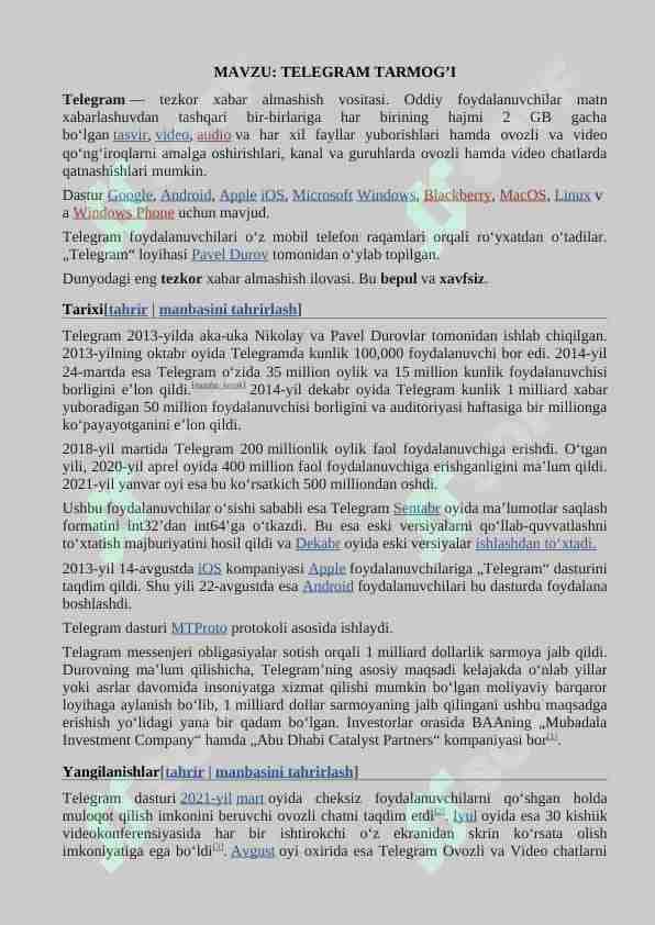 TELEGRAM TARMOG’I