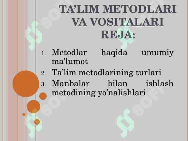 Ta’lim metodlari va vositalari