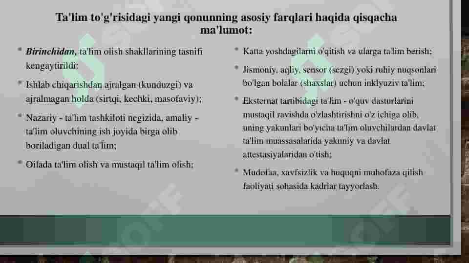 Ta'lim sohasidagi islohotlar ppt 2