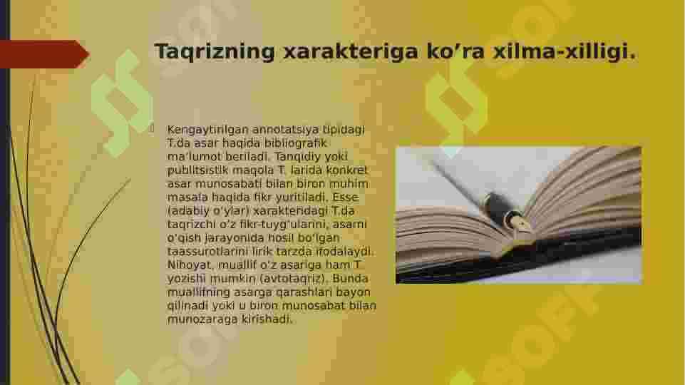 Taqriz matni.Taqrizning turlari. 4