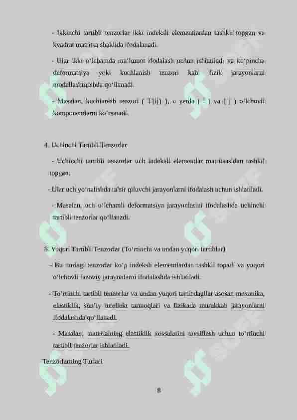 Tenzor kattaliklar va ular ustida amallar 8