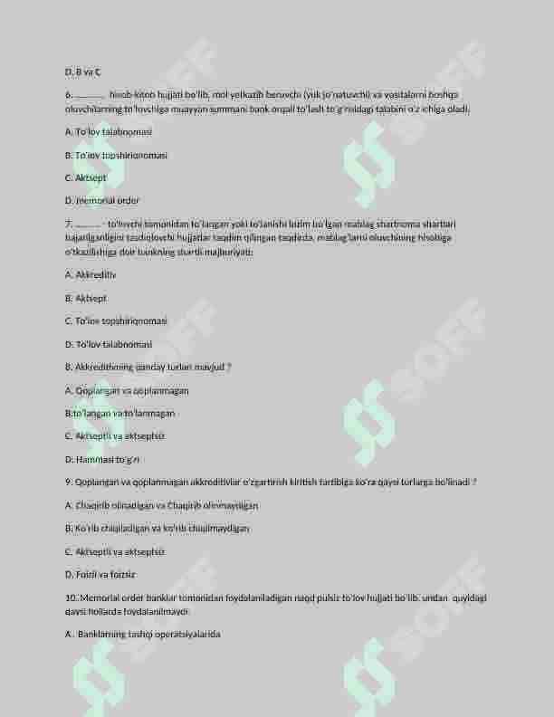 Buxgalteriya fanidan testlar soni 15 ta 2