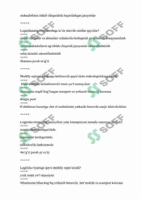 LOGISTIKA FANIDAN TESTLAR 2