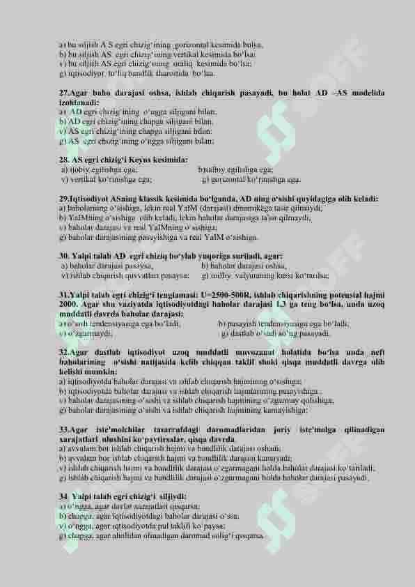 MAKROIQTISODIYOT fanidan 100 talik test javoblari bilan 4
