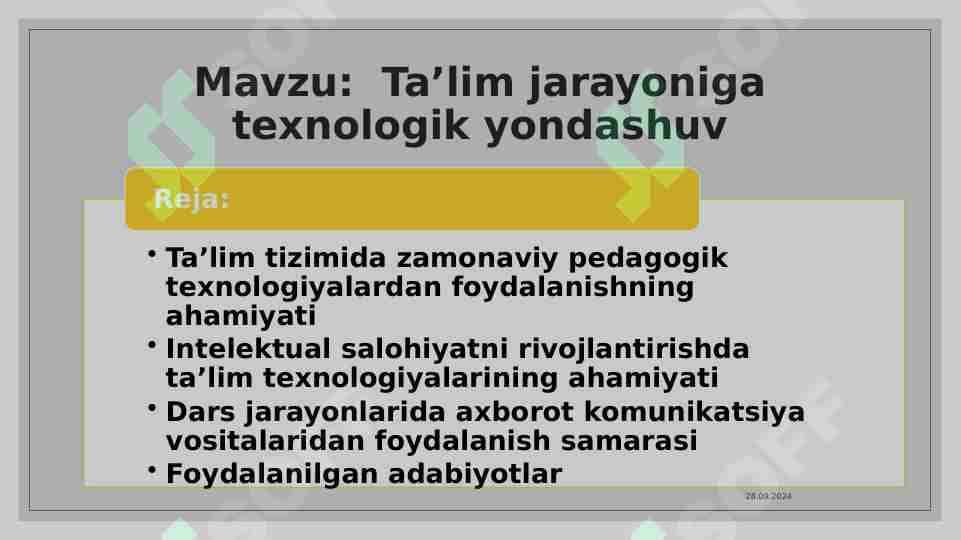Ta’lim jarayoniga texnologik yondashuv