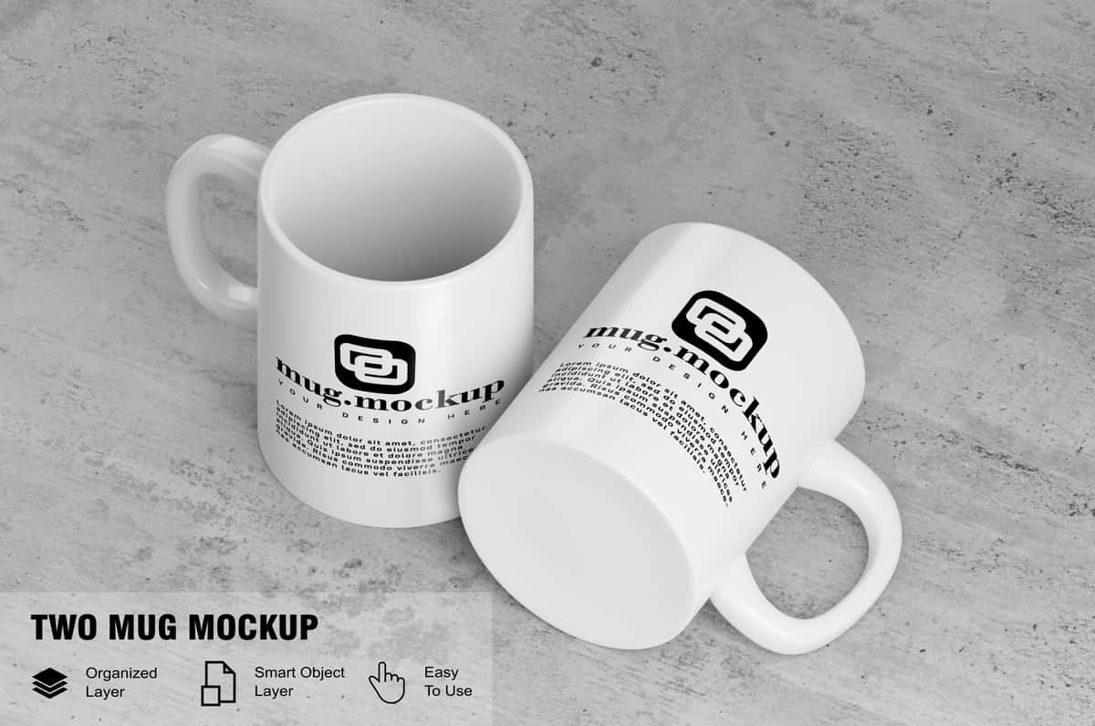 Ikki krujkaning gipsli fon rasmi | Two mugs mockup plaster background 1