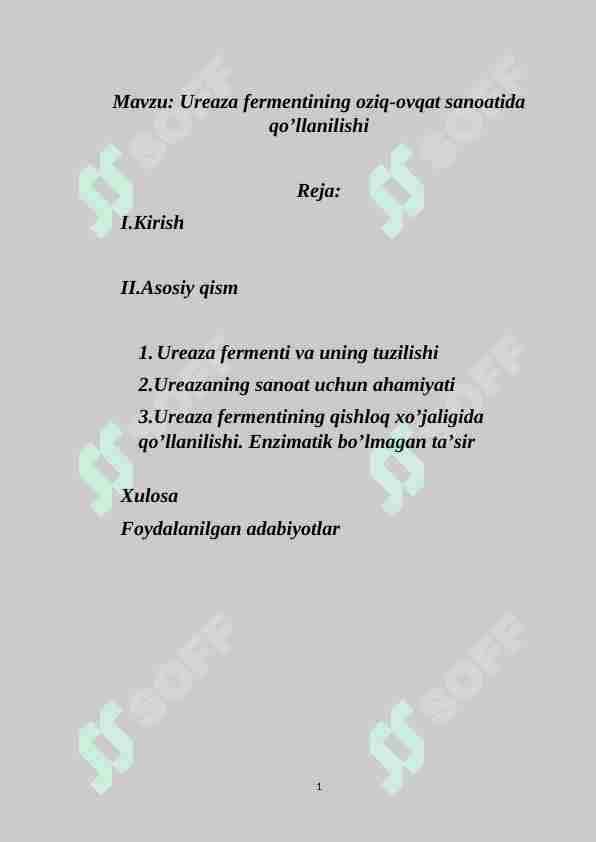 Ureaza fermentining oziq-ovqat sanoatida qo’llanilishi