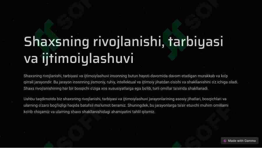 Shaxsning rivojlanishi, tarbiyasi va ijtimoiylashuvi