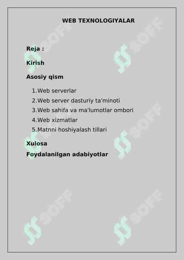 WEB TEXNOLOGIYALAR