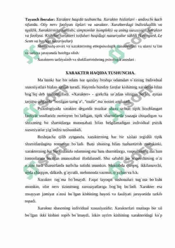 Xarakter haqida tushuncha 2