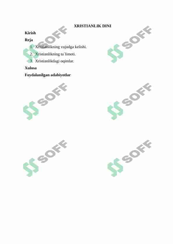 Xiristianlik dini Mustaqil ishi 1