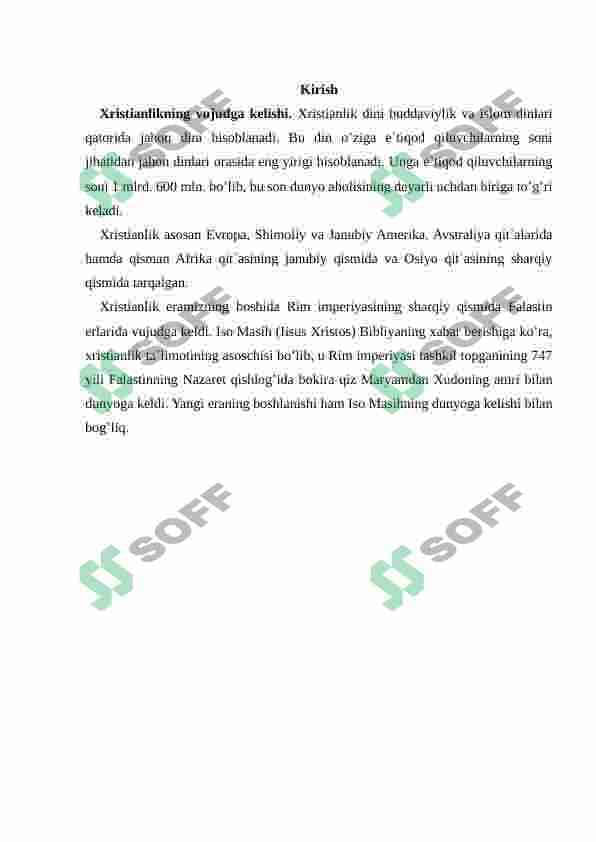 Xiristianlik dini Mustaqil ishi 2