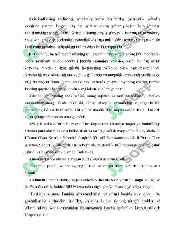 Xiristianlik dini Mustaqil ishi 4