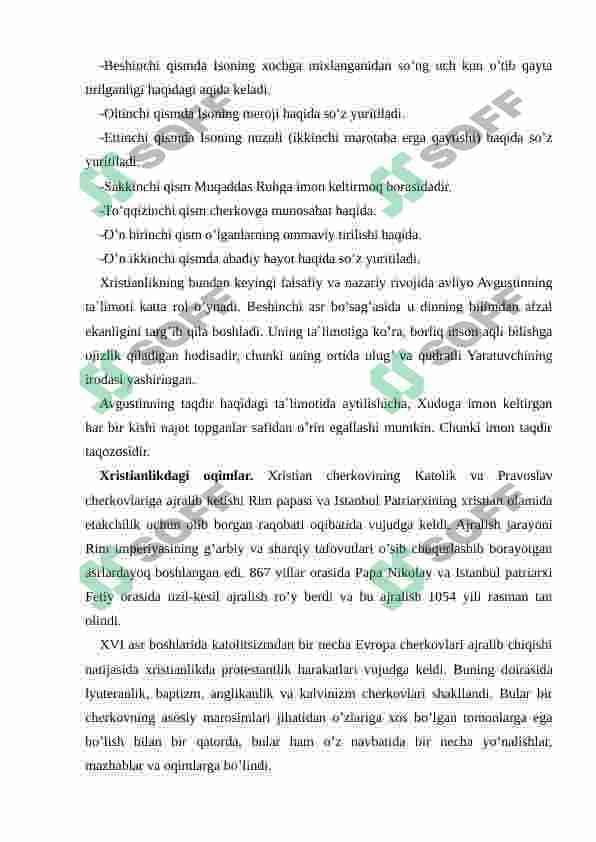 Xiristianlik dini Mustaqil ishi 5
