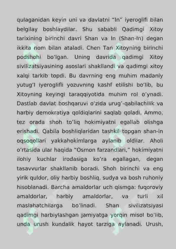 Shan va Chjou davlatlari. Xitoy sivilizatsiyasi 6