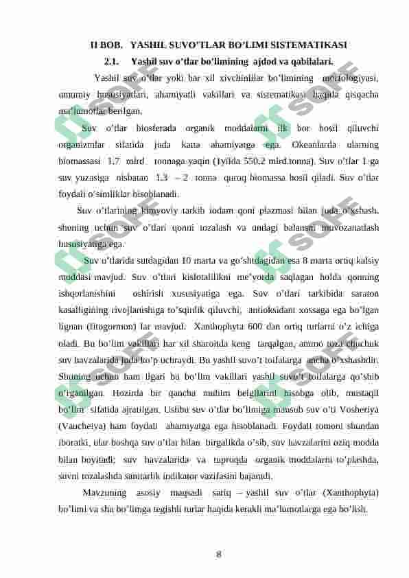 YASHIL SUVO’TLAR BO’LIMI 7
