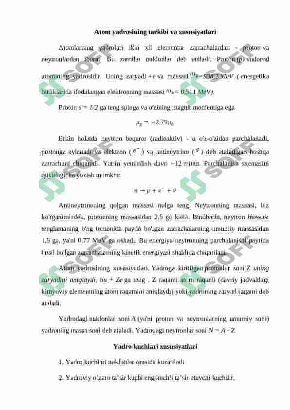 Yadro kuchlarining tabiati 2
